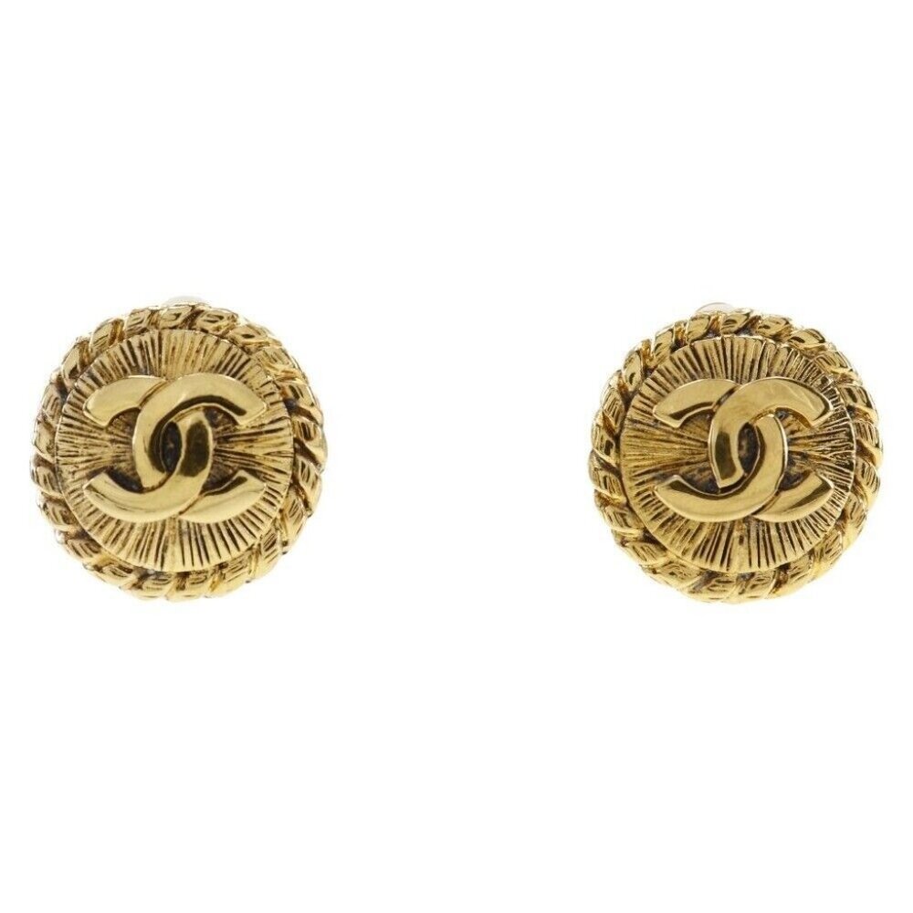 CHANEL COCO Mark Earring Plated Gold 16.0g Women - Picture 5 of 6